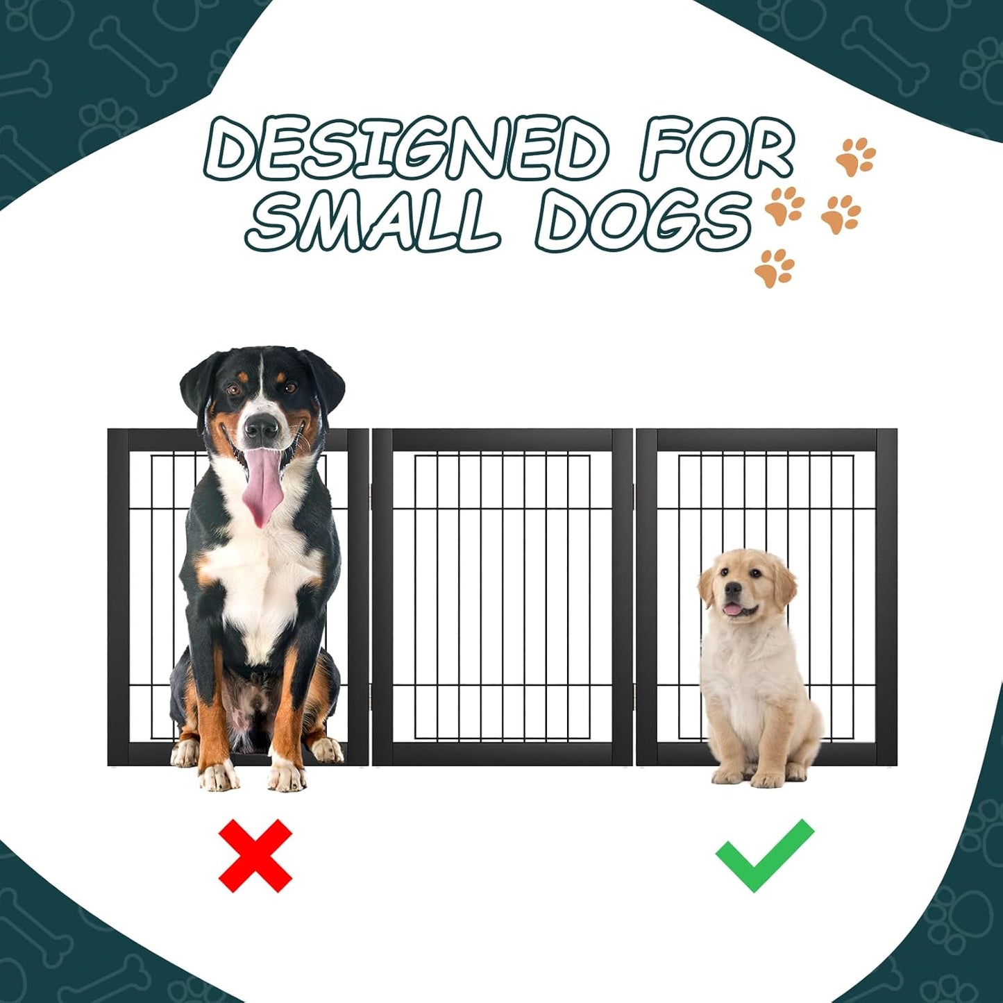 Freestanding Dog Gates Indoor, 3-Panel Pet Gates with 2 Metal Stands and 360° Hinge, 24" H Foldable Dog Gate for Stairs, Doorway, Kitchen, Expands Up to 55" Fully Assembled - Black Walnut