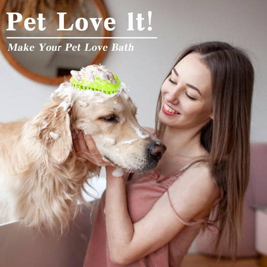 2PCS Dog Bath Brush Set | Adjustable Handle Dog Scrubber for Shampooing, Deshedding & Massaging, Suitable for Pets (Green Blue)