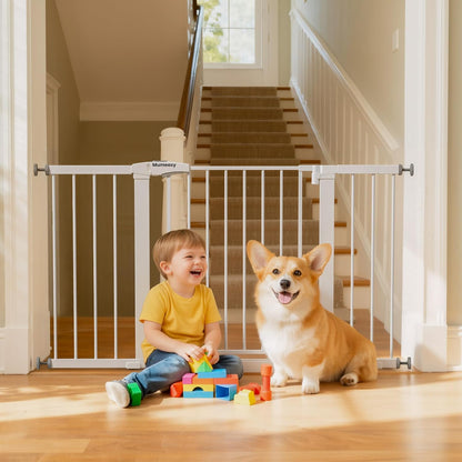 Mumeasy Baby Gate Extra Wide, 29.7-51'' Pressure Mounted Dog Gate with Walk Thru Door, Auto Close Pet Gate for House, Stairs, Doorways,Black