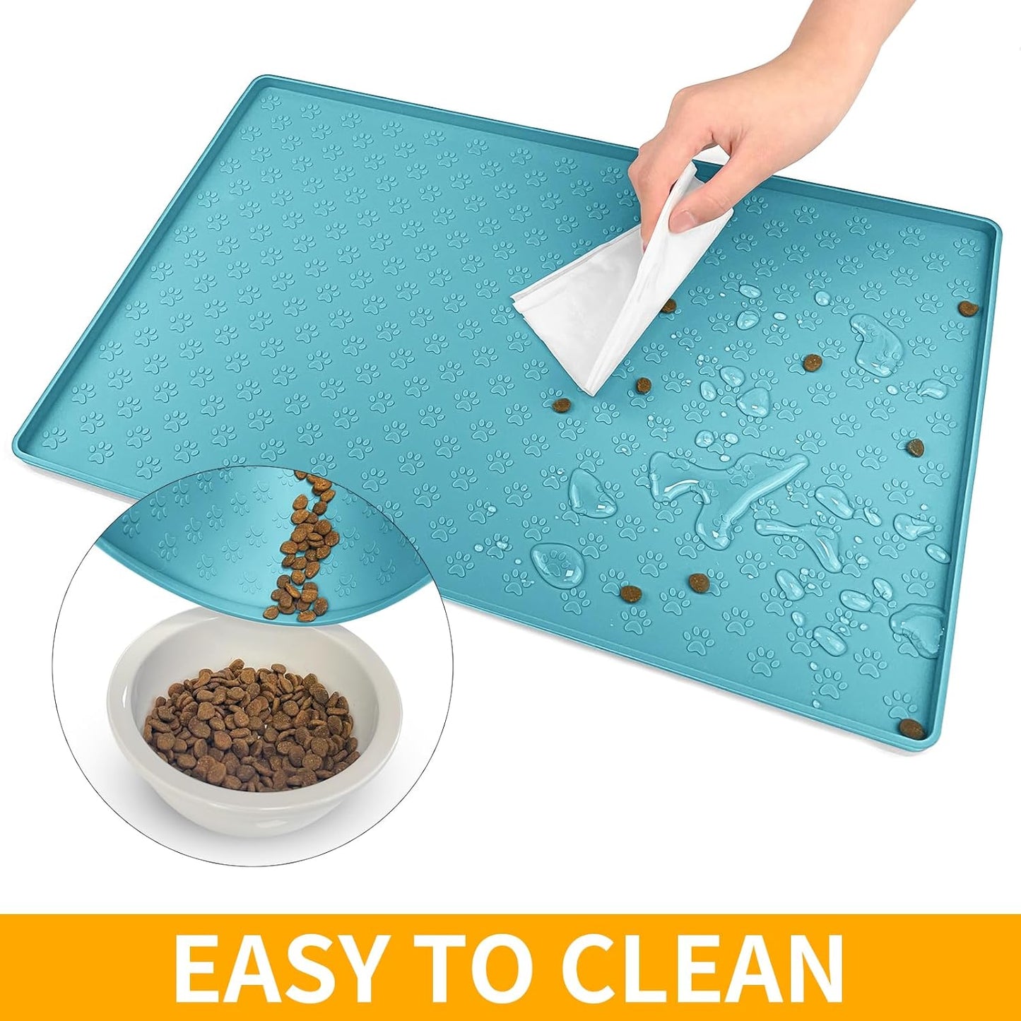 Ptlom Pet Placemat for Dog and Cat, Mat for Prevent Food and Water Overflow, Suitable for Small, Medium and Big Pet, 18" 12", Grey, Silicone