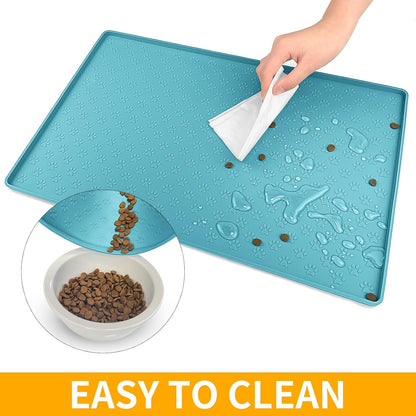Ptlom Pet Placemat for Dog and Cat, Mat for Prevent Food and Water Overflow, Suitable for Small, Medium and Big Pet, 18" 12", Grey, Silicone