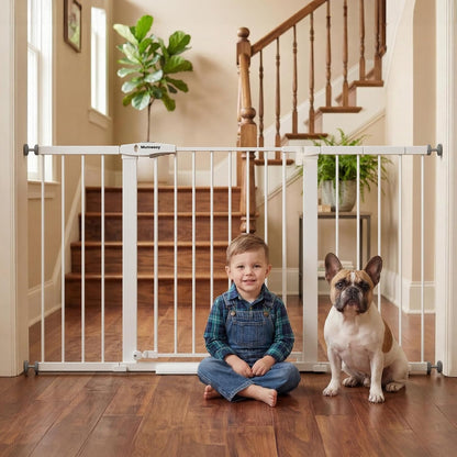Mumeasy Baby Gate Extra Wide, 29.7-51'' Pressure Mounted Dog Gate with Walk Thru Door, Auto Close Pet Gate for House, Stairs, Doorways,Black