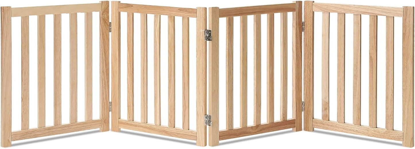 LZRS 2-Panel Wooden Free Standing Foldable Dog Gate Indoor – Solid Hardwood 24" High, Step-Over Safety Pet Gate for Doorways, Stairs & Small Spaces - Indoor Use, White