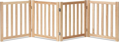 LZRS 2-Panel Wooden Free Standing Foldable Dog Gate Indoor – Solid Hardwood 24" High, Step-Over Safety Pet Gate for Doorways, Stairs & Small Spaces - Indoor Use, White