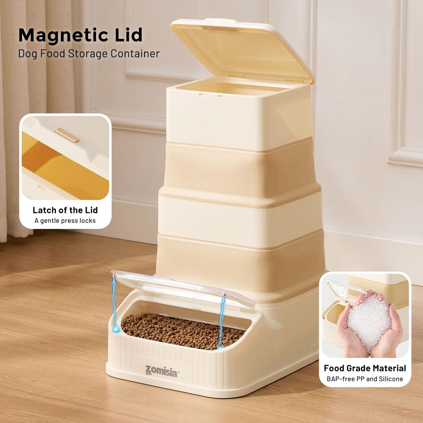 ZOMISIA 30-40lbs Collapsible Dog Food Storage - First-in, First-out Easy Dispense Base for Freshness, Pet Food Storage Containers with Transparent Lid and Scoop
