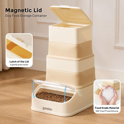 ZOMISIA 30-40lbs Collapsible Dog Food Storage - First-in, First-out Easy Dispense Base for Freshness, Pet Food Storage Containers with Transparent Lid and Scoop