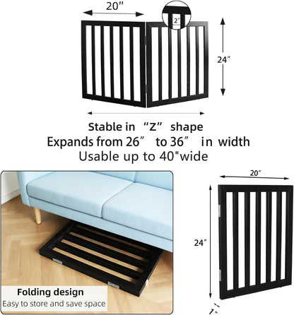 Dog Gate Indoor, Freestanding Dog Fence for The House, Doorways, Hallways,or Stairs,Pet Gate Foldable Wooden,Expandable 24" Height 3 Panels,White