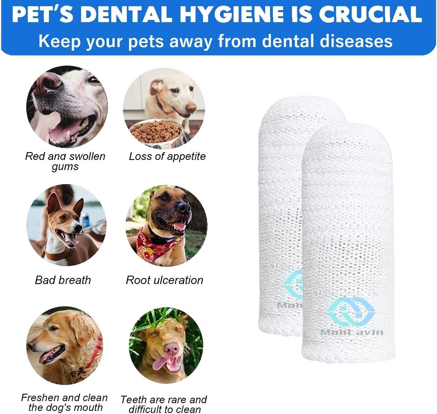 Pet Toothbrush for Small to Large Dogs Cats,Soft High Grade Finger Toothbrush,Teeth Oral Cleaning,Dental Care, 1 Set for Two Fingers White (6)