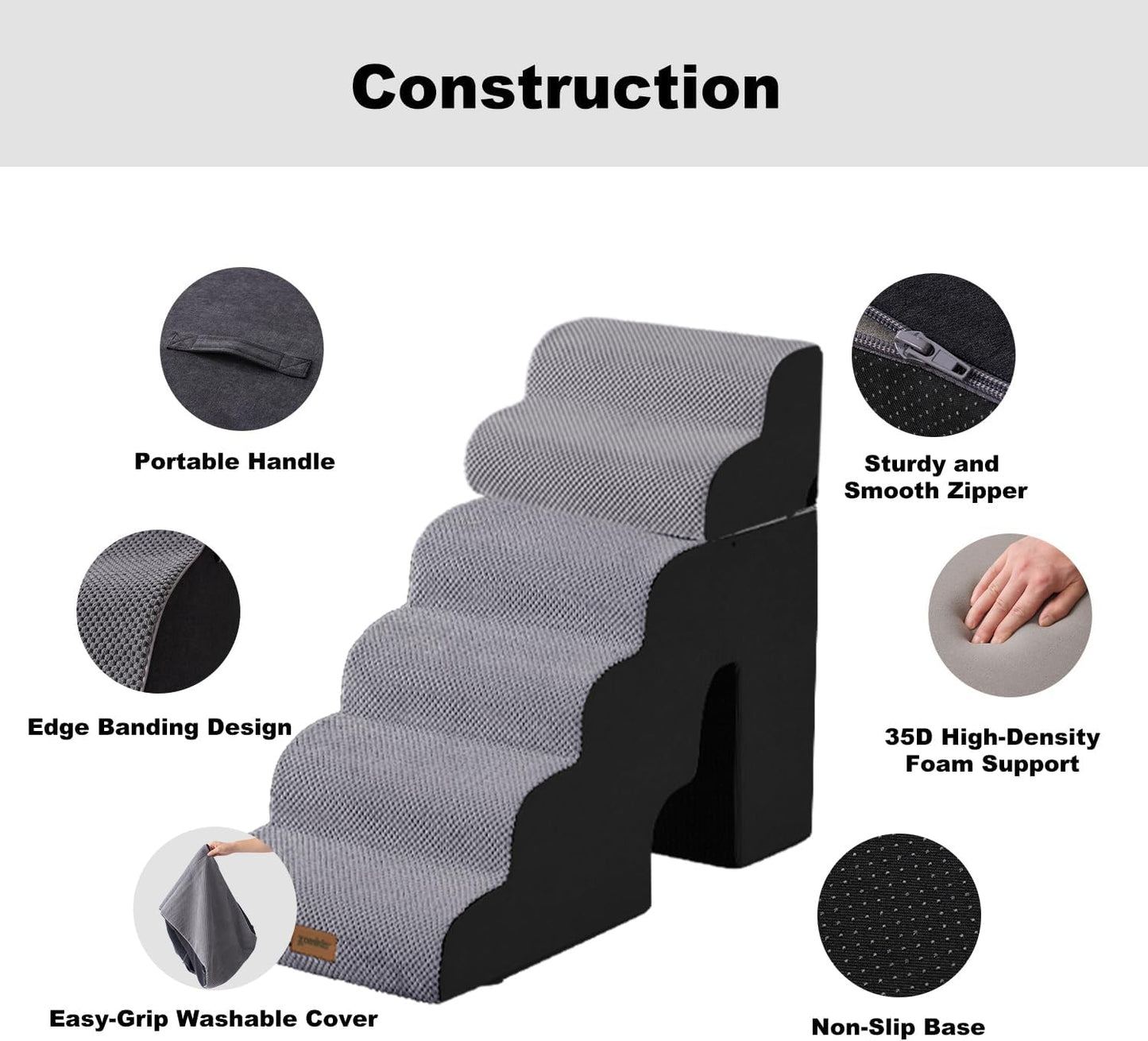 ZOMISIA Dog Ramp for Large Dogs - 24"H 5-Step Pet Stairs for High Beds with Tunnel, 2-in-1 Design with Zippers, Suitable for Indoor Cat Ladders with Non-Slip Bottom, Beige