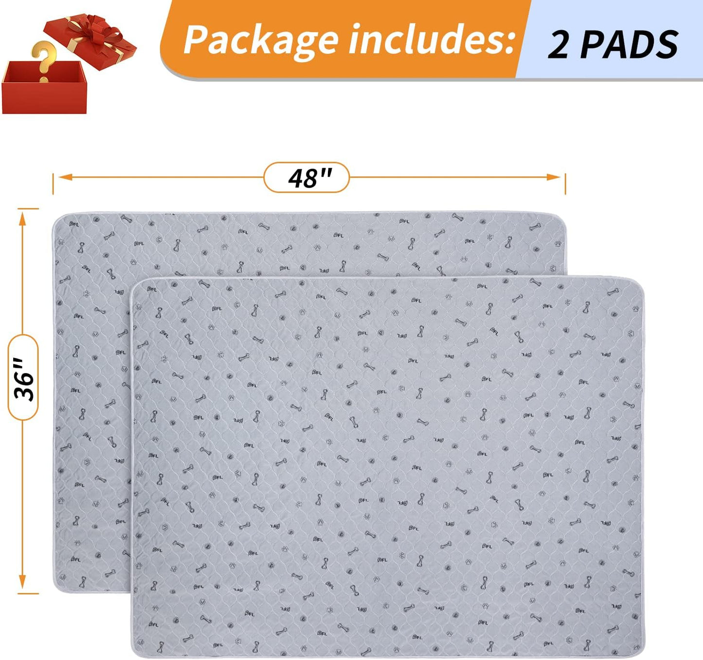 Washable Pee Pads for Dogs, 2Pack Reusable Puppy Pads, Absorbent Whelping Pads with Bone Print, Non-Slip Waterproof Pet Training Pads for Couch, Crate, Potty Training 18x24
