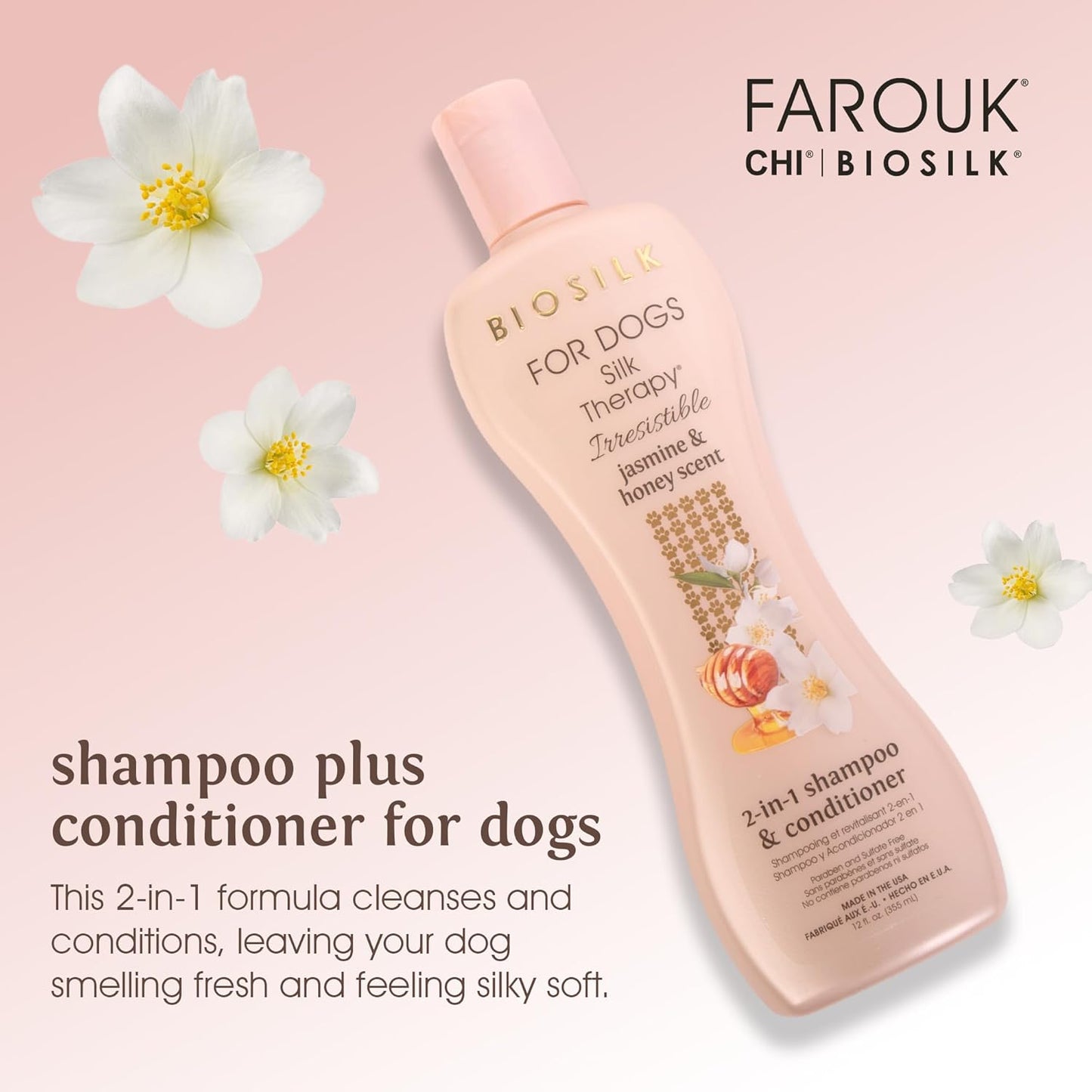 BioSilk for Dogs Silk Therapy Irresistible Detangling and Shine Spray, Jasmine and Honey Scent, Hydrolyzed Silk Proteins, Paraben Free, pH Balanced for Dogs, Safe for Dogs 8 Weeks+, 8 fl oz