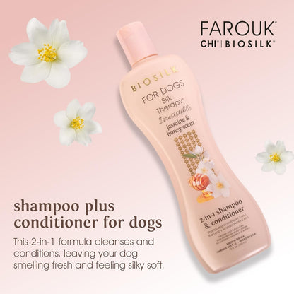 BioSilk for Dogs Silk Therapy Irresistible Detangling and Shine Spray, Jasmine and Honey Scent, Hydrolyzed Silk Proteins, Paraben Free, pH Balanced for Dogs, Safe for Dogs 8 Weeks+, 8 fl oz