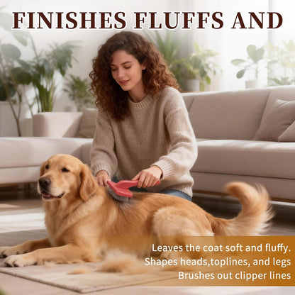 Ergonomic Slicker Brush for Dogs - Deshedding Tool for Thick Undercoat, Grooming Brush for Large Dogs (Samoyed), Easy-Clean, Red Large