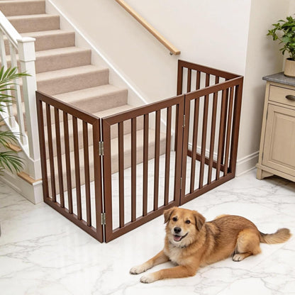 Dog Gate Indoor, Freestanding Dog Fence for The House, Doorways, Hallways,or Stairs,Pet Gate Foldable Wooden,Expandable 24" Height 3 Panels,White