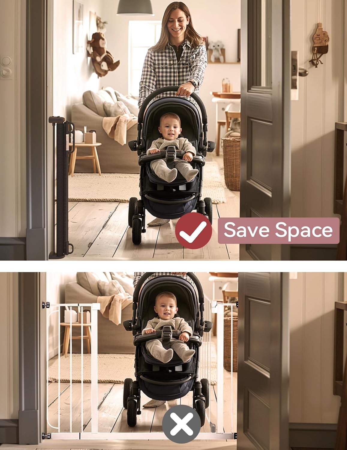 Retractable Baby Gate, Momcozy Extra Wide Mesh Baby Gates for Stairs, 41" Tall, Extends to 71" Wide, Black, Pet Dog Gate for Doorways, Stairs, Hallways, Indoor/Outdoor