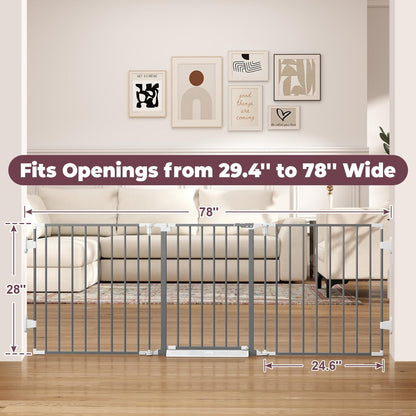 29.4-78" Extra Wide Baby Gate, Long Dog Gates Indoor for Doorways Stairs, Essential Large Safety Gate for Child Toddler with Anti-Trip Pedal, Adjustable Pet Gate, 28" Tall 3 Metal Panels Black