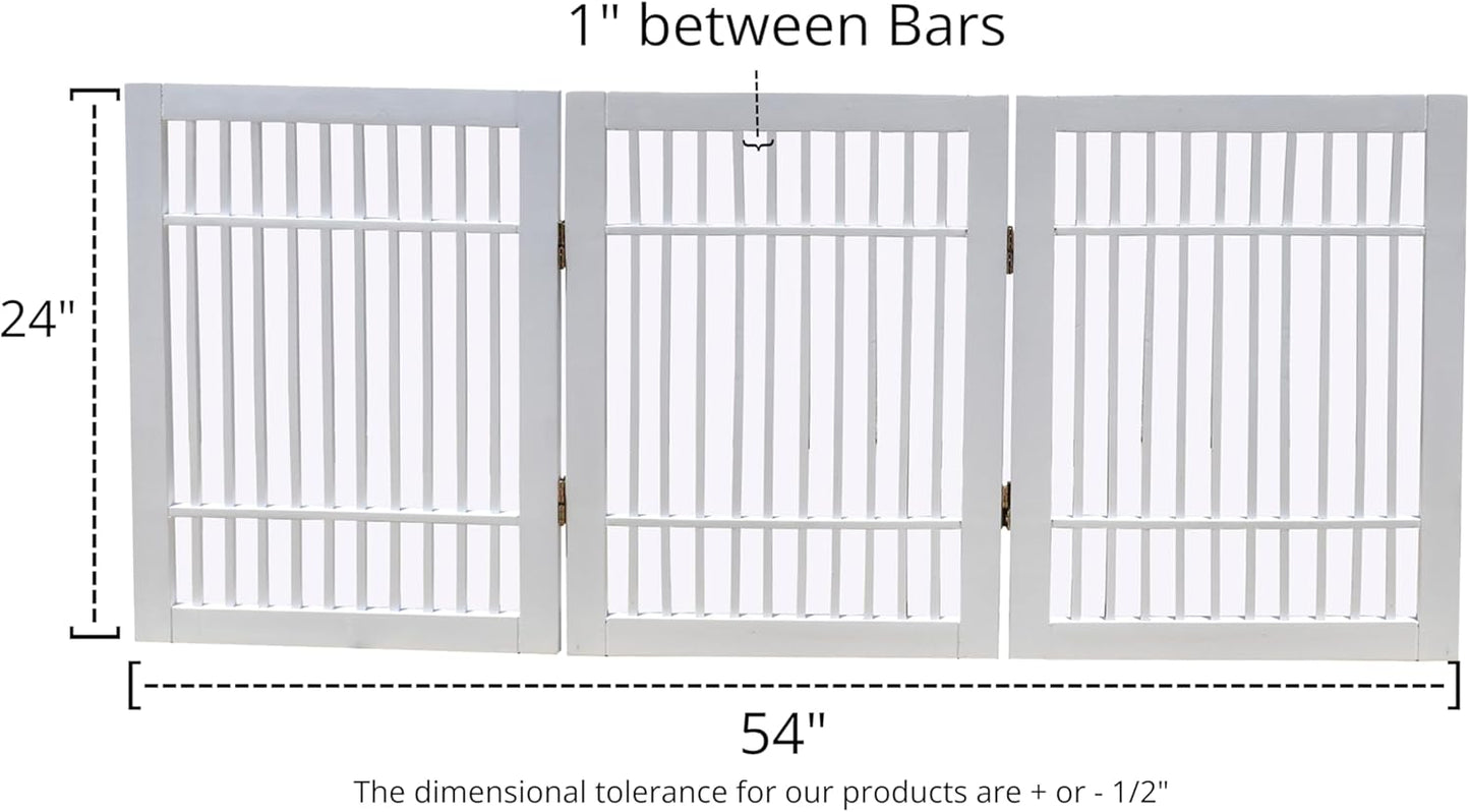 Urnporium Freestanding Wooden Dog Gate for Doorways – Foldable Acacia Wood Pet Gate, No Drill Portable Indoor/Outdoor Puppy Fence Barrier (White Pet Gate, 3 Panel 24" Tall)