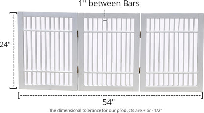 Urnporium Freestanding Wooden Dog Gate for Doorways – Foldable Acacia Wood Pet Gate, No Drill Portable Indoor/Outdoor Puppy Fence Barrier (White Pet Gate, 3 Panel 24" Tall)