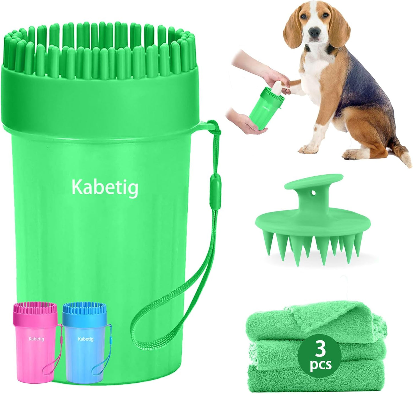 Dog Paw Cleaner Kit for L/XL Dogs - Quick Clean No Full Bath, 2-in-1 Paw Wash Cup with Detachable Silicone Brush Head, Includes Bath Brush & 3 Absorbent Towels, Blue