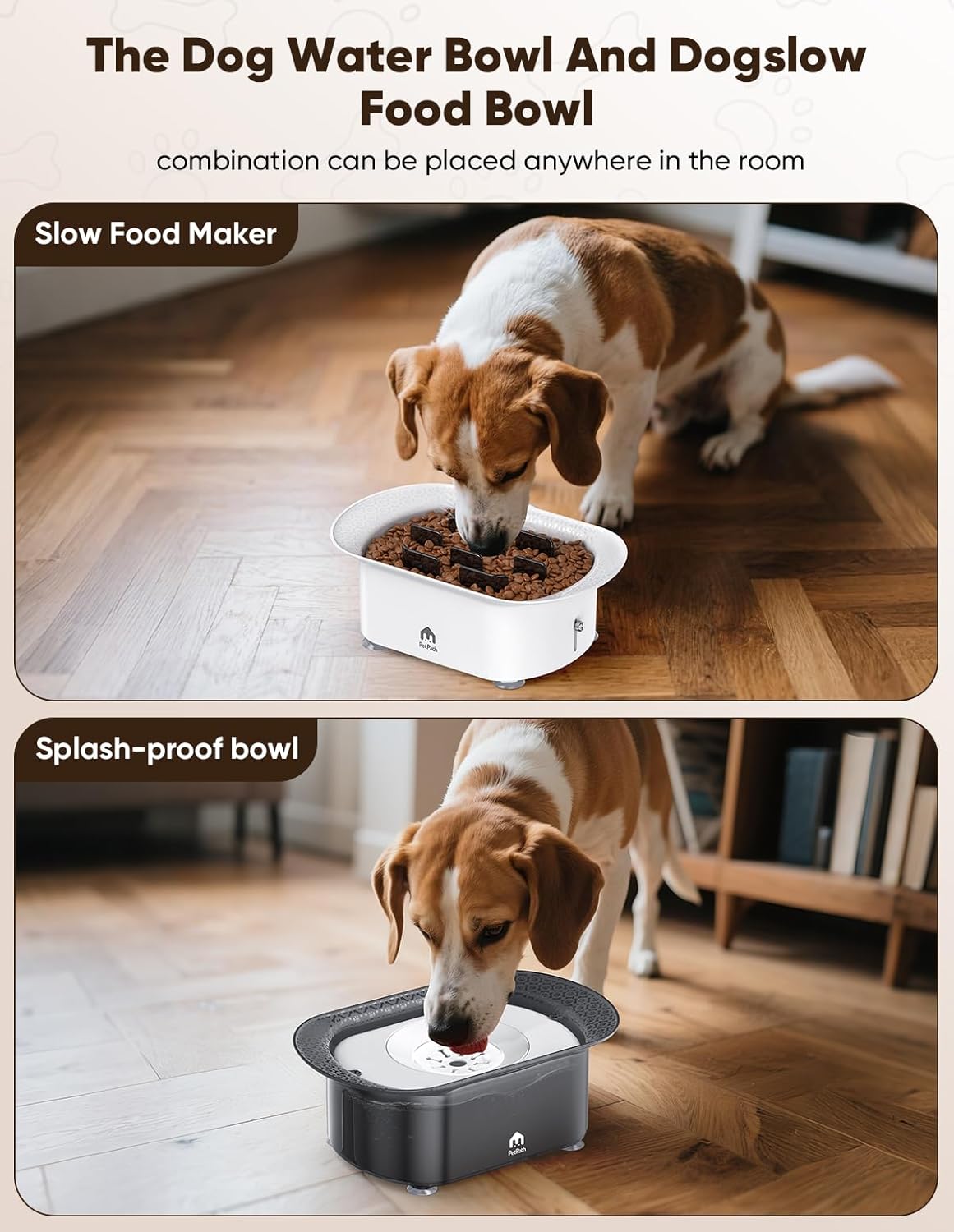 Dog Water Bowl, 2.2L No Spill Water Bowl for Dogs,with Suction Cup Foot Pad Reduce Refill, Anti Splash No Mess Dispenser Dripless Slow Drinking Water Bowl for Sloppy Messy Drinkers (Gray)