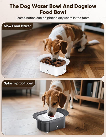 Dog Water Bowl, 2.2L No Spill Water Bowl for Dogs,with Suction Cup Foot Pad Reduce Refill, Anti Splash No Mess Dispenser Dripless Slow Drinking Water Bowl for Sloppy Messy Drinkers (Gray)