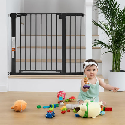 COMOMY 36" Extra Tall Baby Gate for Stairs and Doorways - Fits 29.5" to 48.8" Wide Openings, Auto Close Extra Wide Dog Gate for House, Pressure Mounted Easy Walk Through Pet With Door, Black