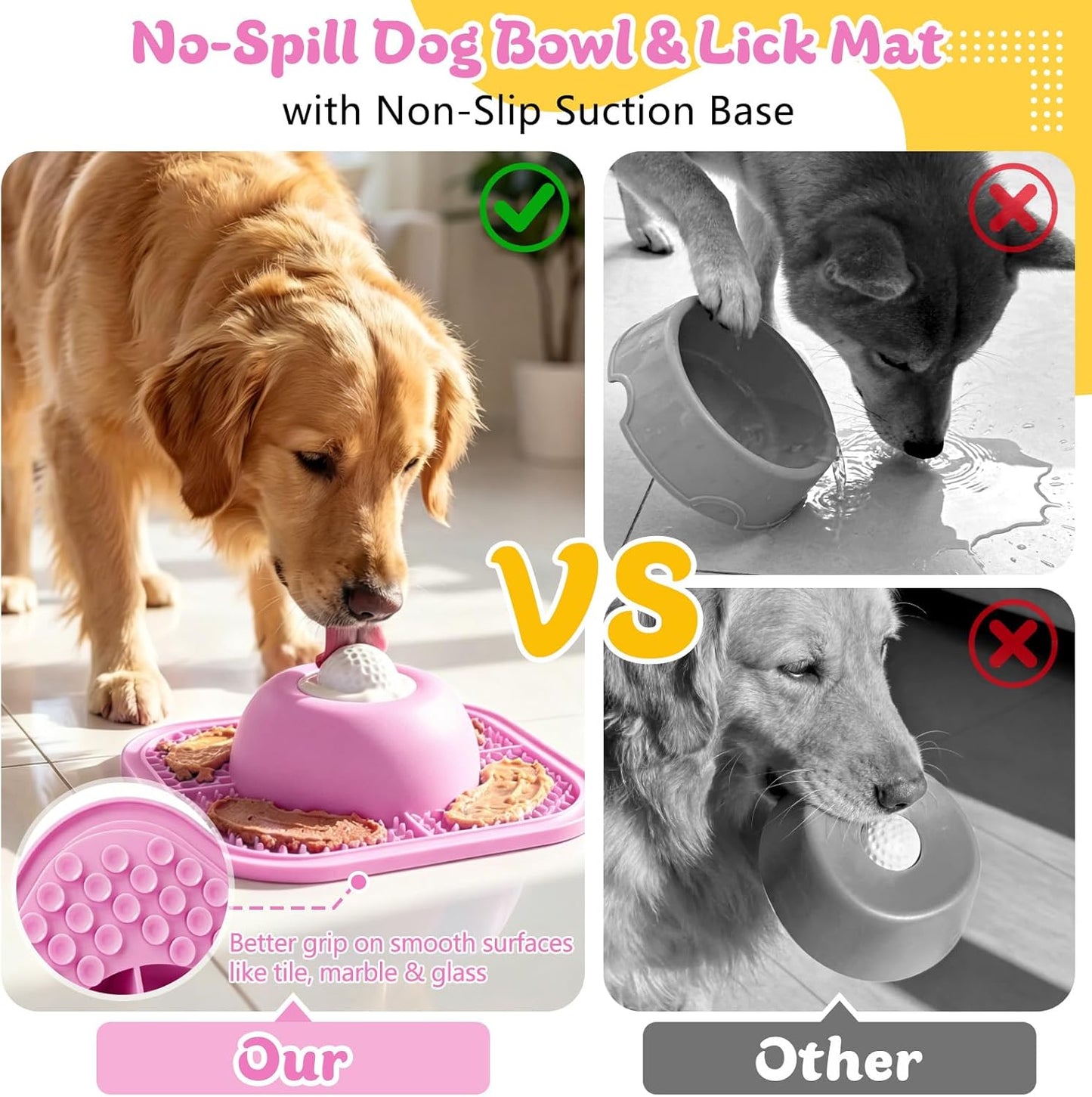 Slow Feeder Dog Bowls & Lick Mat for Liquid and Thick Treat, Anti-Slip Dog Lick Bowl with Interactive Rolling Ball, 5/6 Cup Pup Licking Toy for Large Medium Small Dogs and Cats Blue