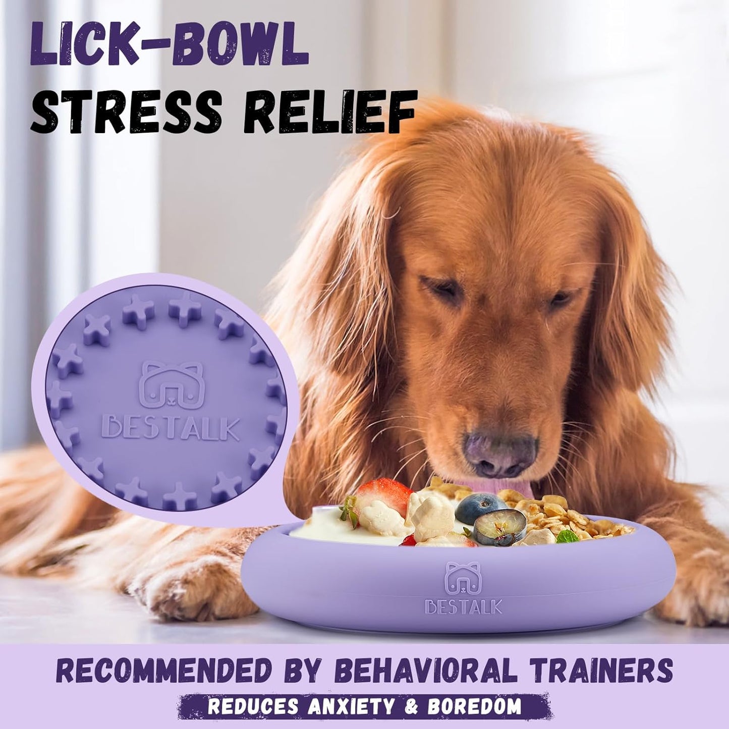 Dog Lick Bowl, Bestalk Anxiety Relief Slow Feeder Dog Lick Mat Treat Dispenser, Non-Slip Licking Bowl Enrichment Toys, BPA Free Silicone, Dishwasher Safe