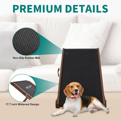 Dog Ramp for Bed, Adjustable Pet Ramps for Dog to Get on Bed, Non-Slip Rubber Surface - Folding Wooden Dog Ramp for Small/Large/Old Dogs, Adjustable up to 27.5 inch High Beds, Safety Railings