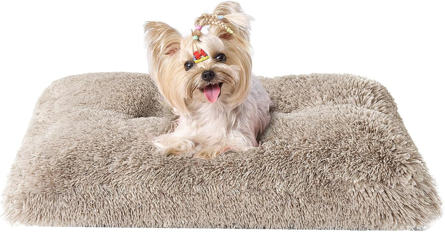 EHEYCIGA Fluffy Dog Crate Bed for Medium Dogs, Plush Faux Fur Crate Pad, Calming Anti Anxiety Medium Dog Bed, Washable Soft Warm Crate Mat with Non-Slip Bottom