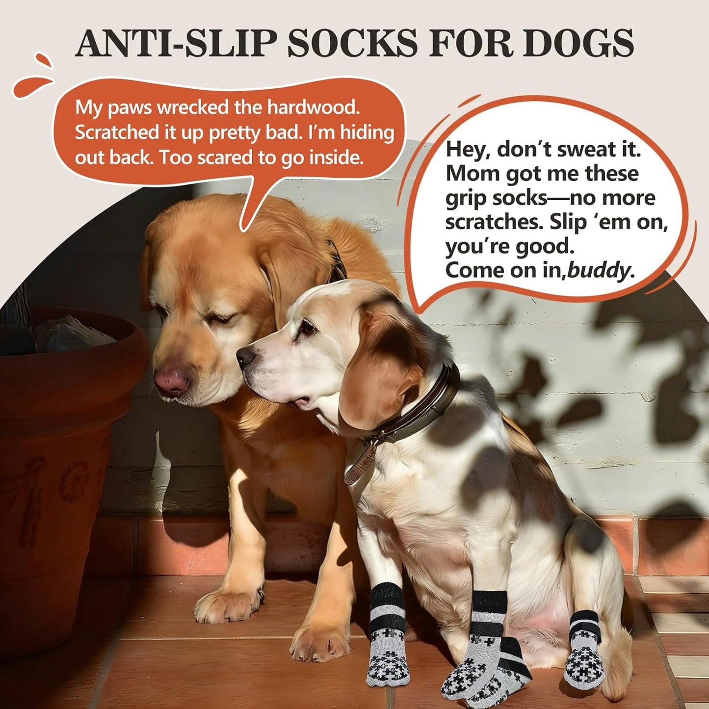 Dog Grippy Socks for Senior Dog - Double Side Dogs Booties to Prevent Licking, Boots & Paw Protectors for Hardwood Floors, No Twist Non Slip Socks for Small Medium Large Dogs, Black, L