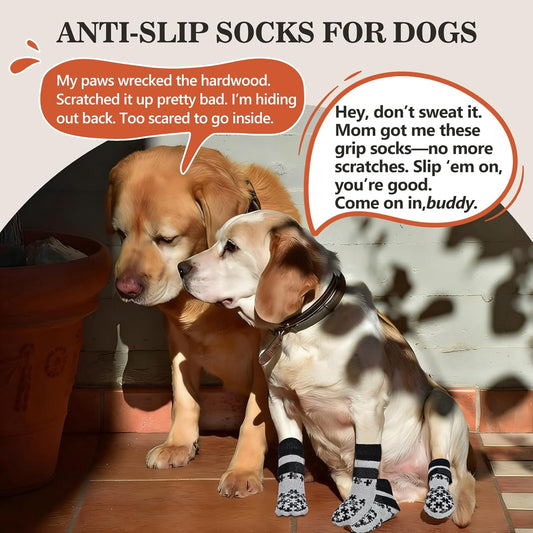 Dog Grippy Socks for Senior Dog - Double Side Dogs Booties to Prevent Licking, Boots & Paw Protectors for Hardwood Floors, No Twist Non Slip Socks for Small Medium Large Dogs, Black, L