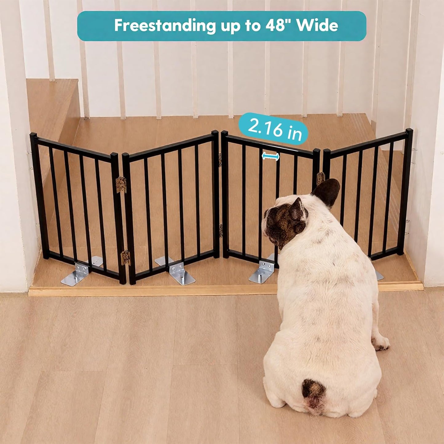 No Pawblems Free Standing Short Dog Gate, 16.5'' Tall Foldable Dog Fence for Indoor & Outdoor, Up to 72 Inch Extra Wide Puppy Gate for Stairs, Hallways, Doorways, Deck, Yard (White, 6 Panels)