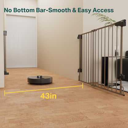 Cumbor 29.2–43" Baby Gate for Stairs, Hardware Mounted (Drill Required), Expandable No Bottom Bar Dog Gate, Auto Close Extra Wide Walk Thru, Pet & Toddler Proof Gate, Top & Bottom of Stairways(Black)