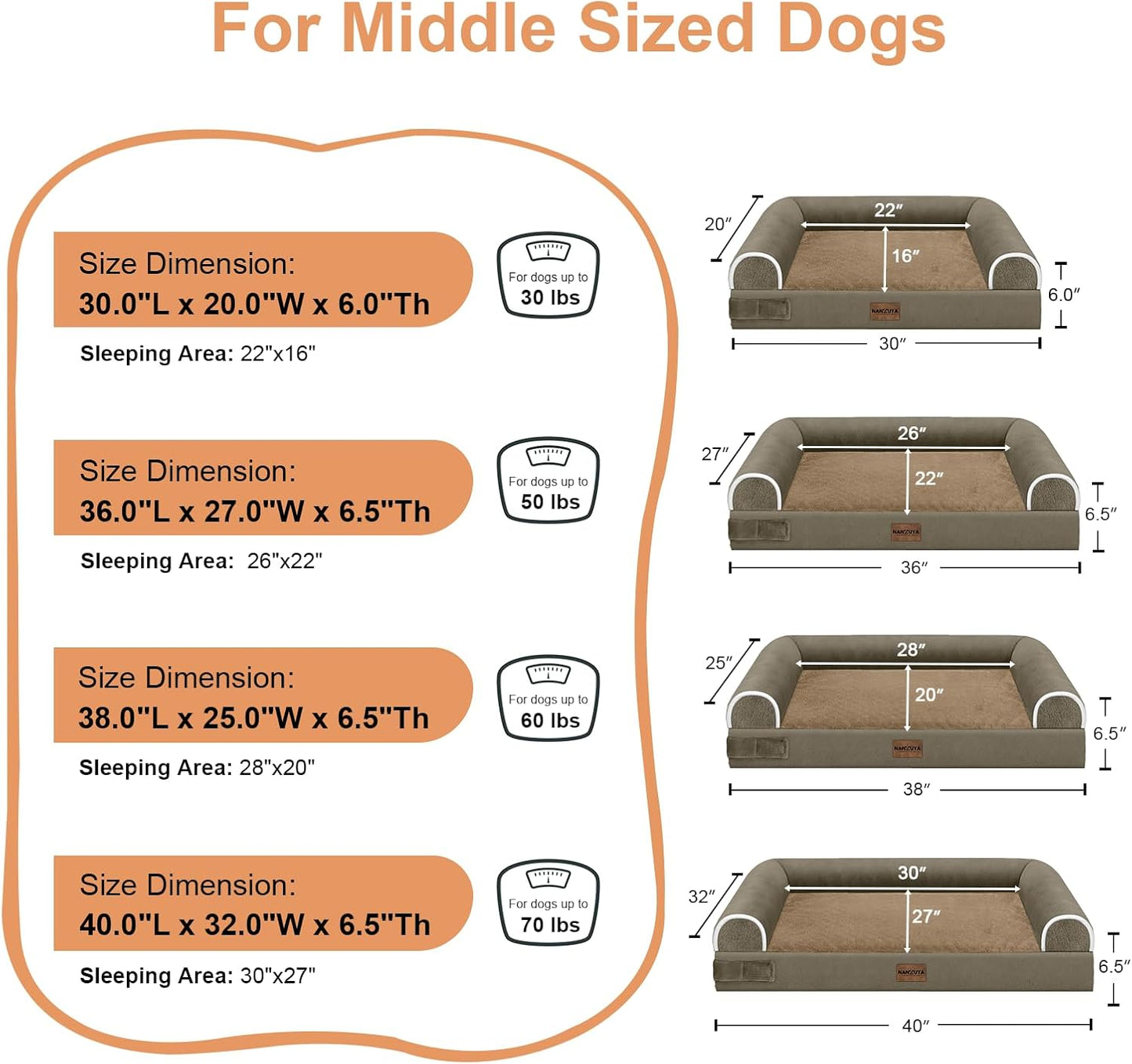 Large Dog Bed Orthopedic Washable: Beds Bolster XL Bed Large Big Dogs Memory Foam Couch Sofa Waterproof with Removable Cover