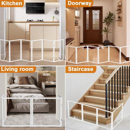 Extra Wide Clear Dog Gate，6 Panel (107.957" W*31.5" Tall) Wooden Dog Gate, Clear Acrylic Pet Gate，Transparent Freestanding Pet Gate for Doorways Stairs