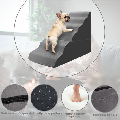 Dog Stairs for High Beds 30-36 inches Tall, 6-Step Dog Steps for Bed 32-36 inches for Small Large Dogs, Doggie Ramp for Bed, 30D Foam Pet Stairs for Old Dogs/Cats, Free-Installation, Grey