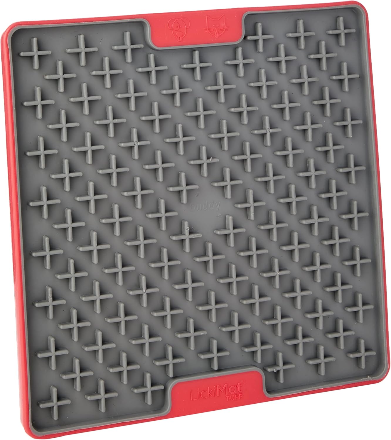Lickimat Tuff, Heavy-Duty Buddy, Dog Slow Feeder Lick Mat, Boredom Anxiety Reducer; Perfect for Food, Treats, Yogurt, or Peanut Butter, Fun Alternative to a Slow Feed Dog Bowl, Red