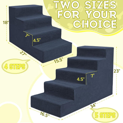 Niubya Dog Stairs for Small Dog and Cats,23”H Non-Slip Bottom Pet Steps for High Beds and Couch,Extra Wide High-Density Foam Pet Stairs Grey,5 Steps