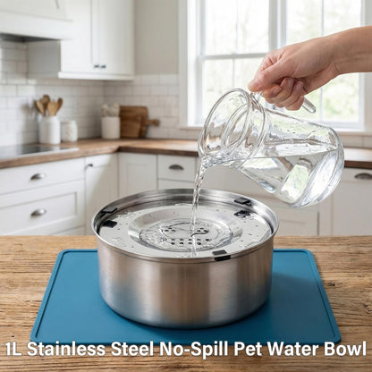 1pc 1L Dog Water Bowl,Stainless Steel Messy Anti-Drip Anti-Splash Slow Drinking Dog Water Feeder Dispenser for Dogs and Cats