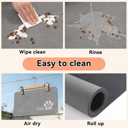 Dog Food Mat - Absorbent Cat Dog Bowl Mat for Food and Water, Quick Dry Pet Food Mats for Floors with Waterproof Rubber Backing, Puppy Cat Feeding Mats for Messy Drinkers,12"x20", Dark Grey