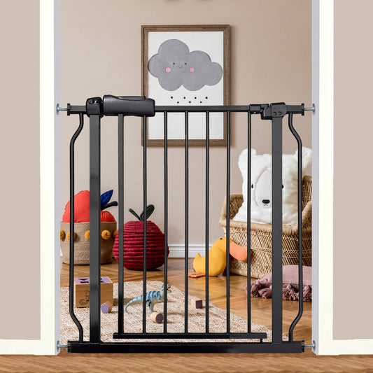 Extra Wide Baby Gate 85.8-90.5" Dog Gate Indoor Pressure Mounted No Drill Safety Gate for Large Entries, Kitchen,Stairs & Doorways, Black Metal Indoor Pet Gate for Kids & Dogs