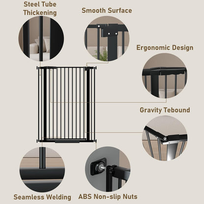 WAOWAO 40.55" Extra Tall 1.37" Ultra Narrow Spacing 53.74-61.61" Extra Wide Dogs Pets Baby Gate Safety Indoor Puppy Pressure Mounted Gate No Drill Black Metal for Stairs,Doorways,Kitchen,Hallway