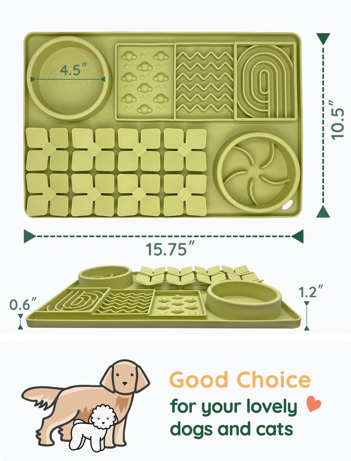 Slow Feeder Bowl, Silicone Lick Mat with Suction Cups for Dog Cat, Snuffle Mat for Pet Smell Training, Puzzle Toys for Bored Puppy, Interactive Sniff Mat for Slow Eating and Keep Busy, Green