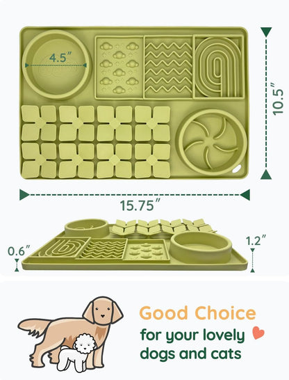 Slow Feeder Bowl, Silicone Lick Mat with Suction Cups for Dog Cat, Snuffle Mat for Pet Smell Training, Puzzle Toys for Bored Puppy, Interactive Sniff Mat for Slow Eating and Keep Busy, Green