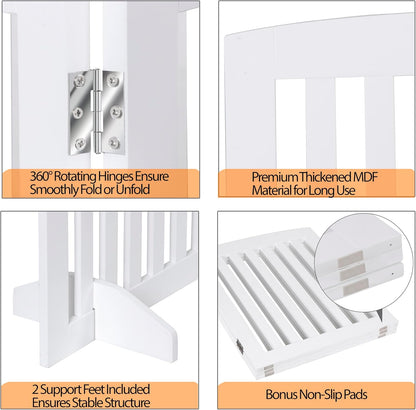 Freestanding Pet Dog Gate 36 Inch Foldable Fence Indoor 3 Panel Extra Wide Wooden Dog Door for Stairs Hallways Doorways