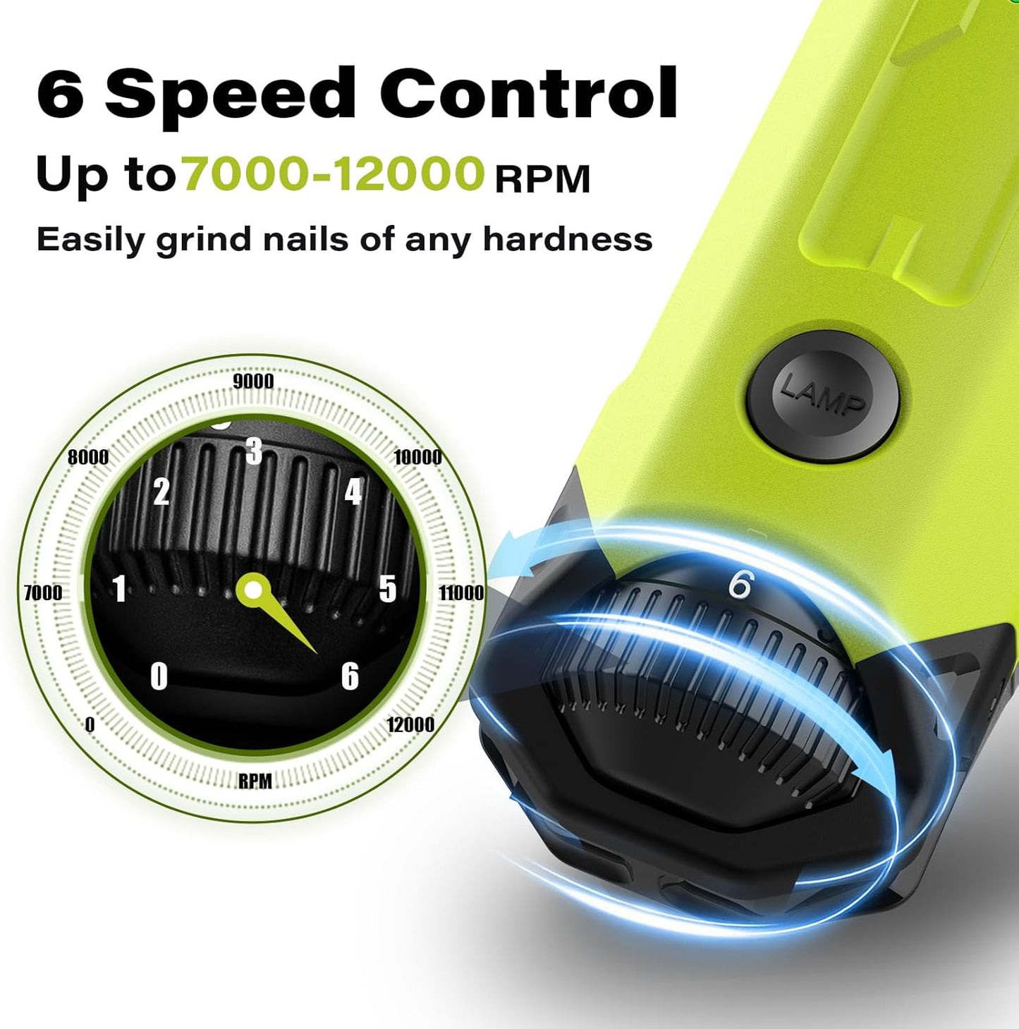 Casfuy 6-Speed Dog Nail Grinder - Newest Enhanced Pet Nail Grinder Super Quiet Rechargeable Electric Dog Nail Trimmer Painless Paws Grooming & Smoothing Tool for Large Medium Small Dogs (Blue)