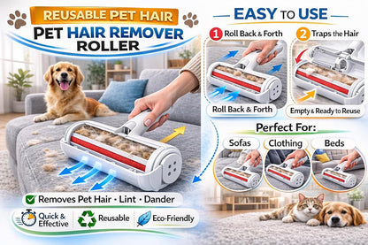 Pet Hair Remover - Reusable Cat and Dog Hair Remover for Furniture, Couch, Carpet, Clothes, Car Seats or Bedding - Portable Lint Rollers, Self-Cleaning Base Dog and Cat Fur Removal Tool