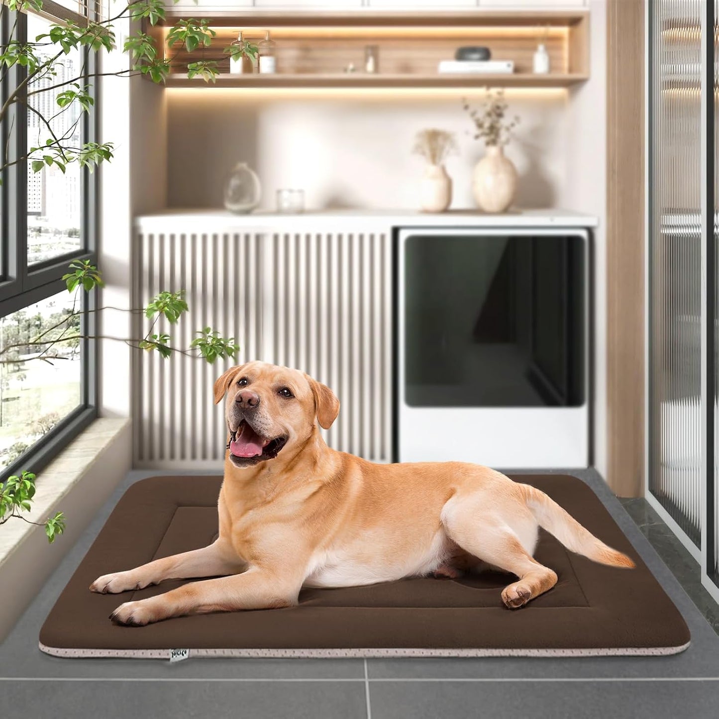 Large Dog Bed Soft Dog Crate Pad Mat 42 in Non-Slip Bottom Washable Dog Sleeping Mattress Pet Beds Cat Bed Kennel Pad, Dark Gray