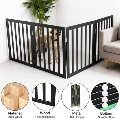 ZJSF Freestanding Indoor Dog Gate for House Foldable Wood Brown Puppy Gate for Doorways Pet Gate for Stairs Extra Wide Pet Fence 24" Height 2 Panels